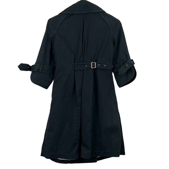 Decjuba Trench Coat Jacket Black Denim Mid Length Buckles Half Sleeve Size 8 - Picture 7 of 16